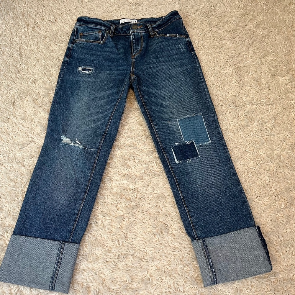 Loft Cropped Denim Jeans with Patches Size 0